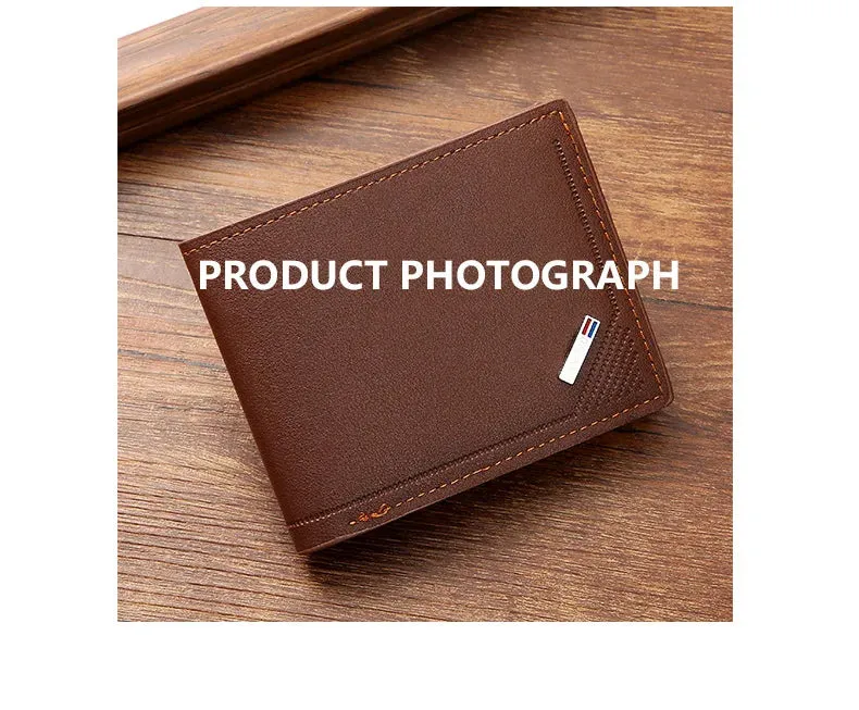 Men's Short Frosted Leather Wallet, Multi-Slot Coin Pocket Photo Holder Small Men's Wallet
