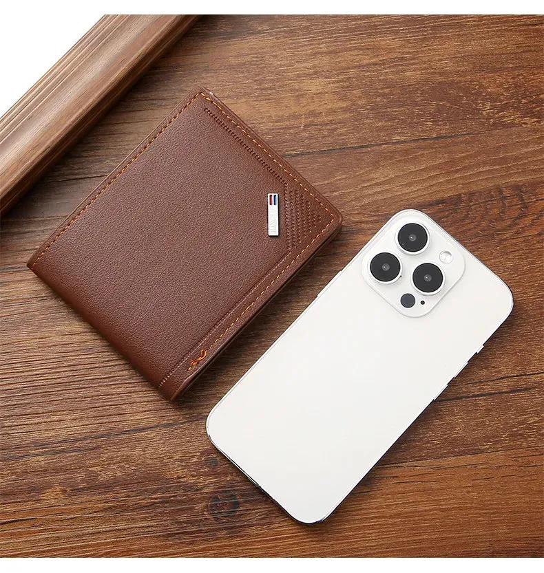 Men's Short Frosted Leather Wallet, Multi-Slot Coin Pocket Photo Holder Small Men's Wallet
