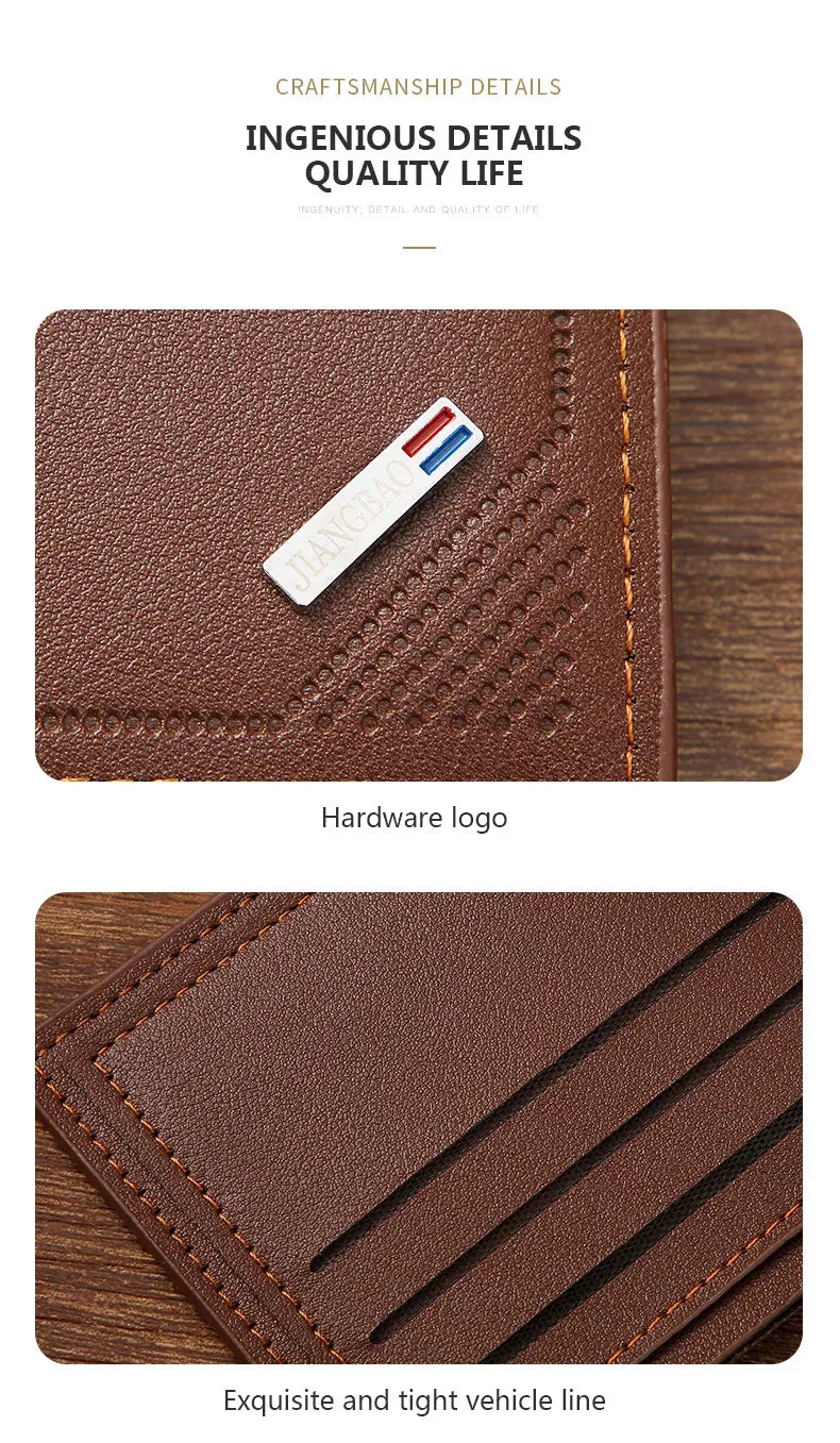 Men's Short Frosted Leather Wallet, Multi-Slot Coin Pocket Photo Holder Small Men's Wallet