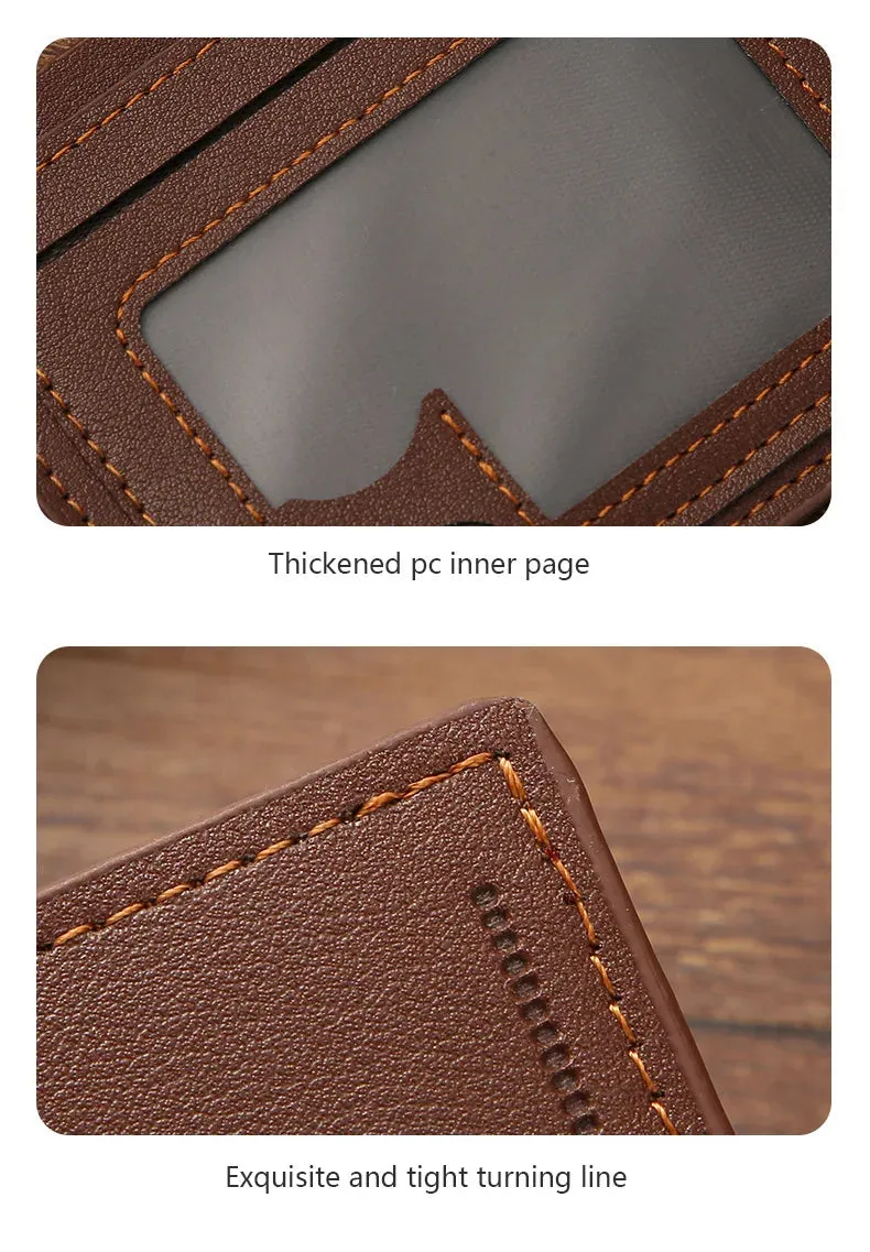 Men's Short Frosted Leather Wallet, Multi-Slot Coin Pocket Photo Holder Small Men's Wallet