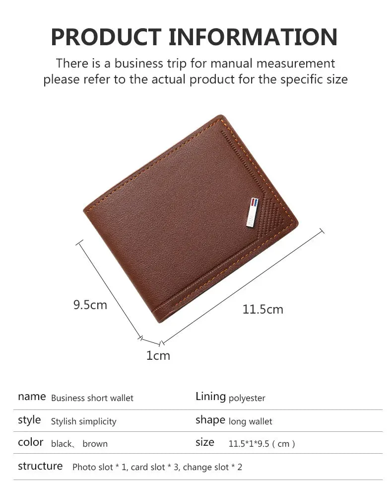 Men's Short Frosted Leather Wallet, Multi-Slot Coin Pocket Photo Holder Small Men's Wallet