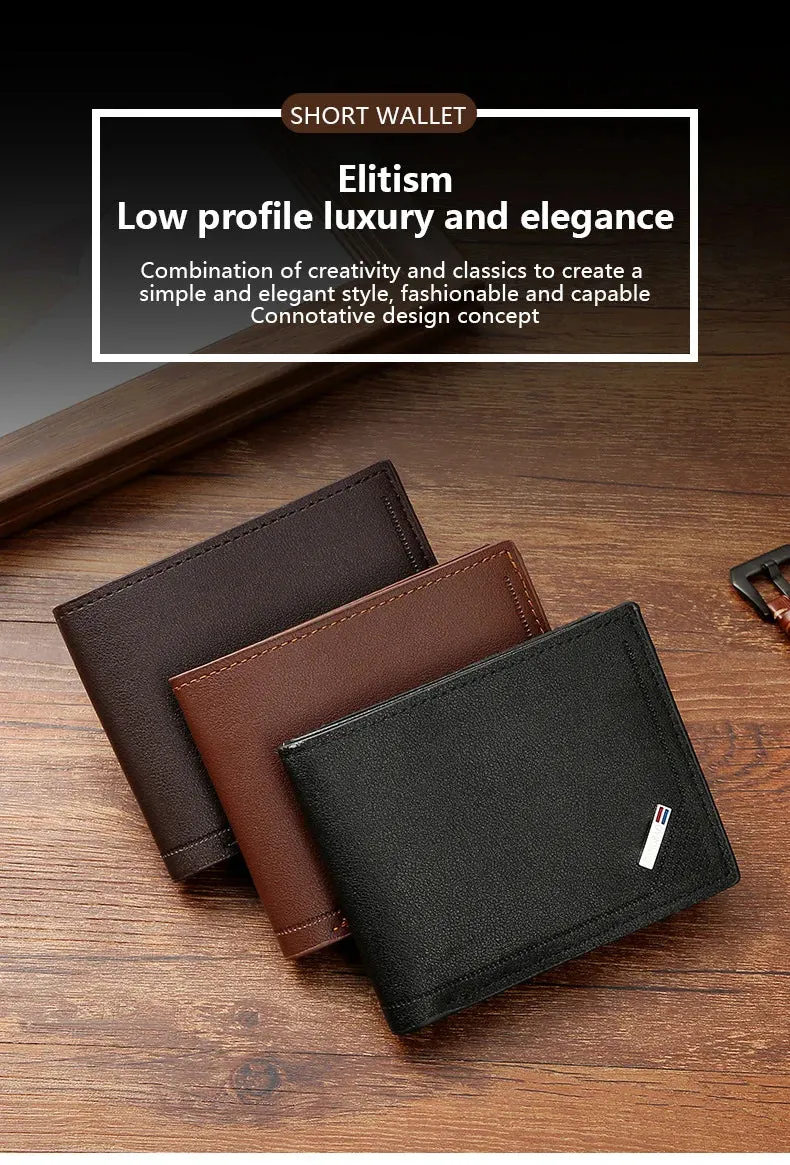 Men's Short Frosted Leather Wallet, Multi-Slot Coin Pocket Photo Holder Small Men's Wallet