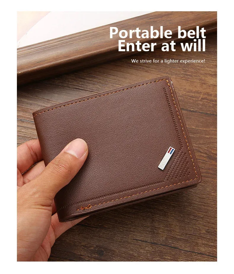 Men's Short Frosted Leather Wallet, Multi-Slot Coin Pocket Photo Holder Small Men's Wallet