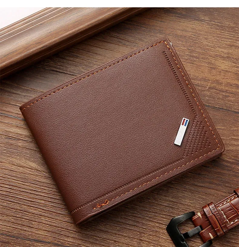 Men's Short Frosted Leather Wallet, Multi-Slot Coin Pocket Photo Holder Small Men's Wallet