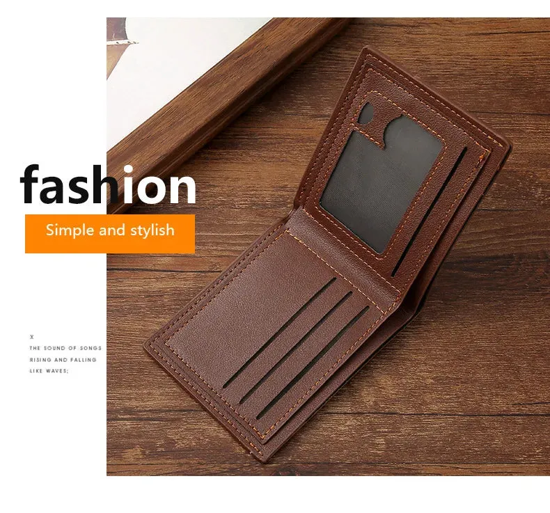 Men's Short Frosted Leather Wallet, Multi-Slot Coin Pocket Photo Holder Small Men's Wallet