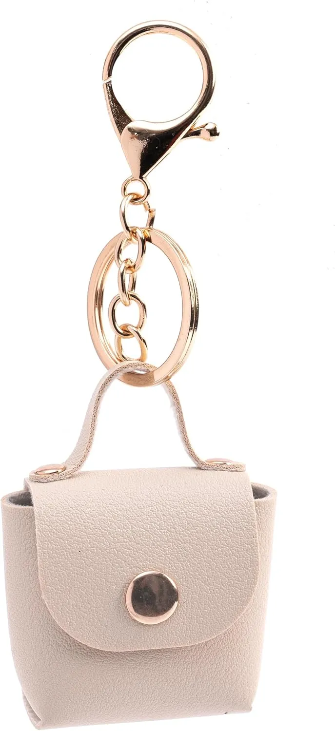 Mini PU Leather Handbag keychain - Coin Purse, Earphone Pouch, Keychain - Elegant and Minimalist Design for Women(Beige)