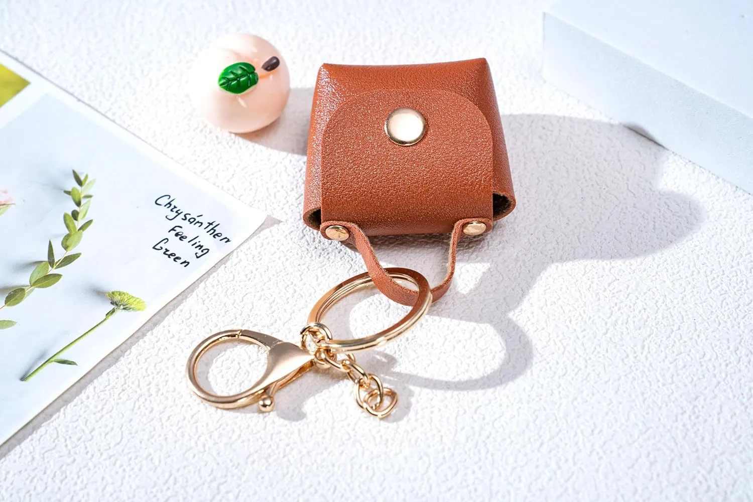 Mini PU Leather Handbag keychain - Coin Purse, Earphone Pouch, Keychain - Elegant and Minimalist Design for Women(Beige)