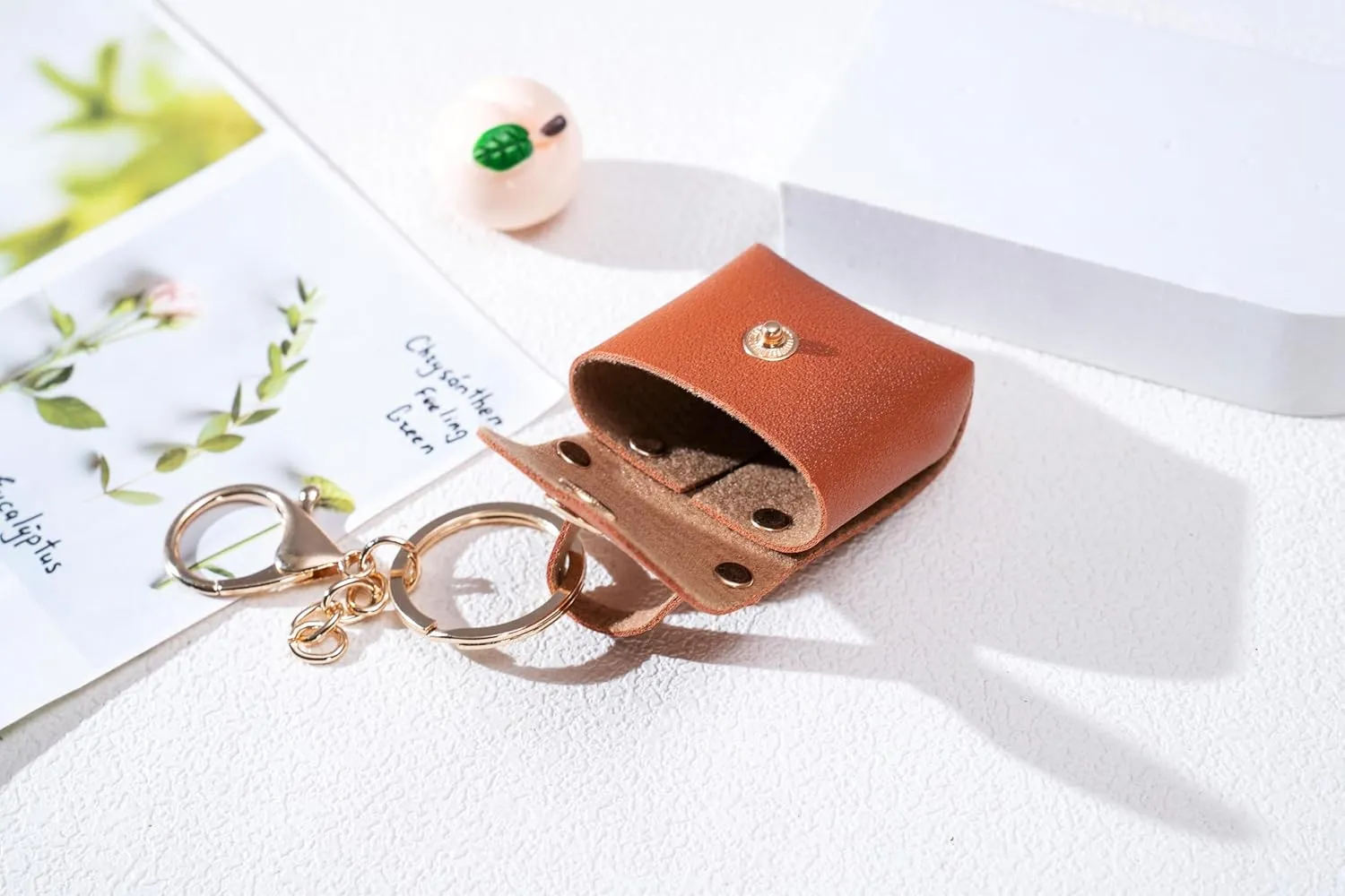 Mini PU Leather Handbag keychain - Coin Purse, Earphone Pouch, Keychain - Elegant and Minimalist Design for Women(Beige)
