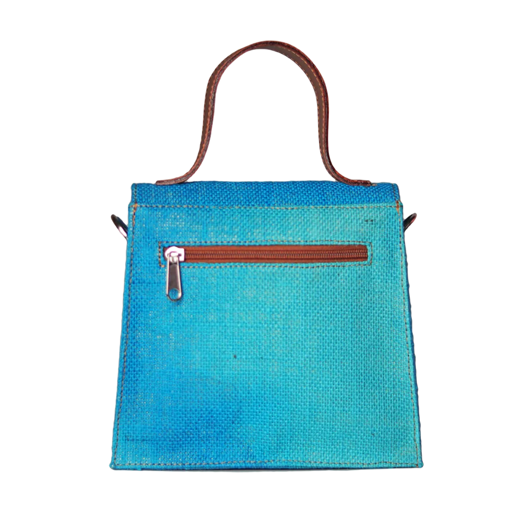 Mini Sling Briefcase Blue - Jute and Leather