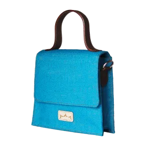 Mini Sling Briefcase Blue - Jute and Leather