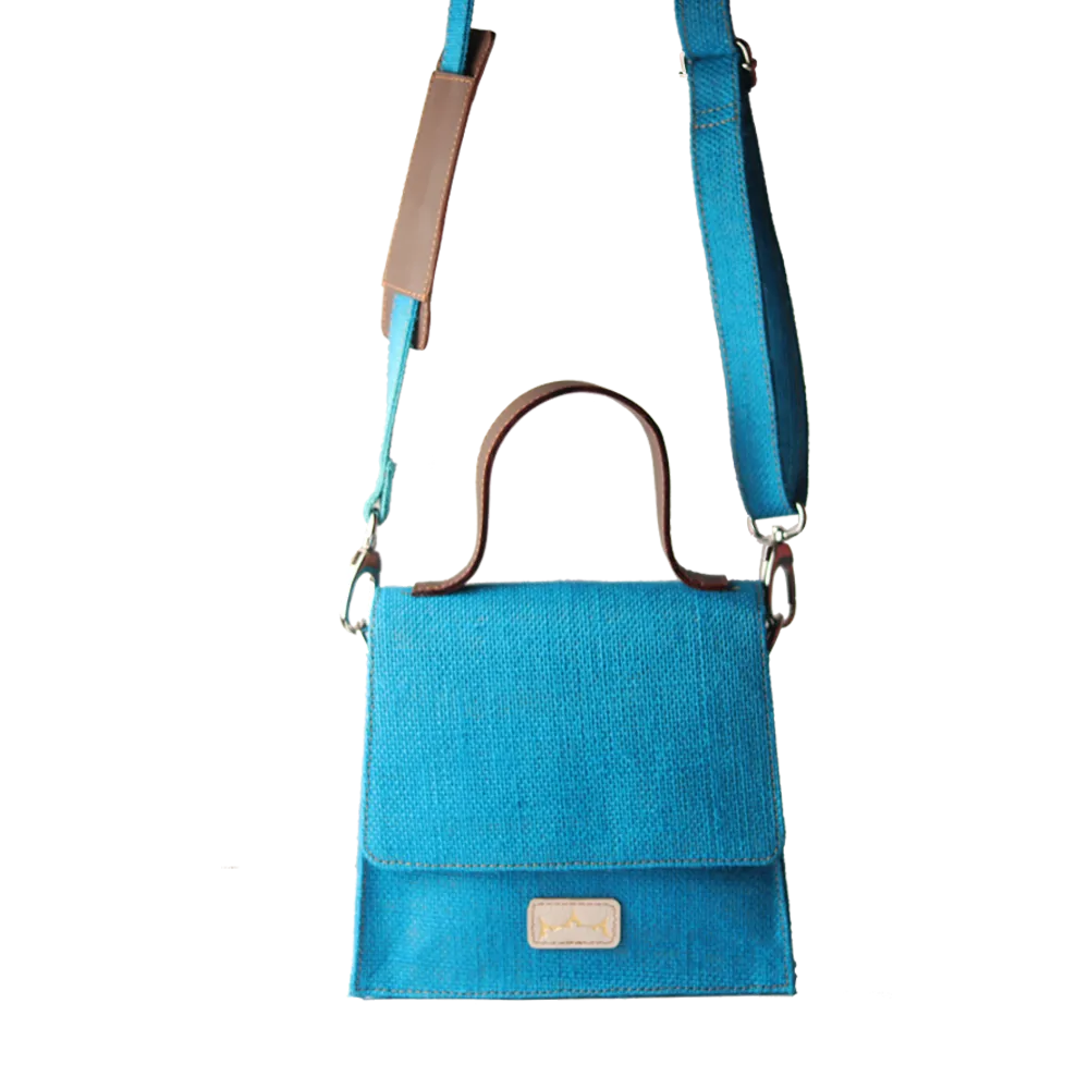 Mini Sling Briefcase Blue - Jute and Leather