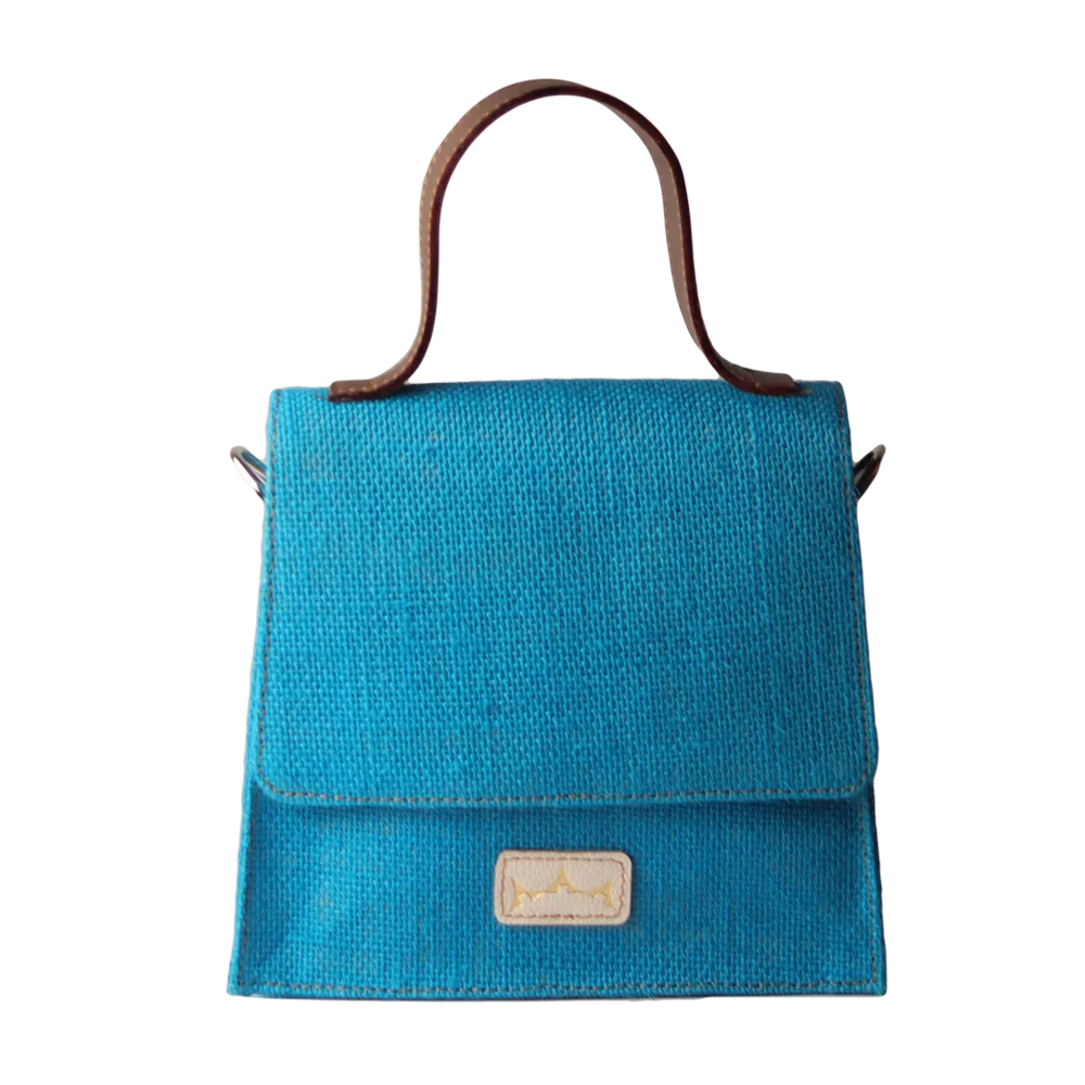 Mini Sling Briefcase Blue - Jute and Leather