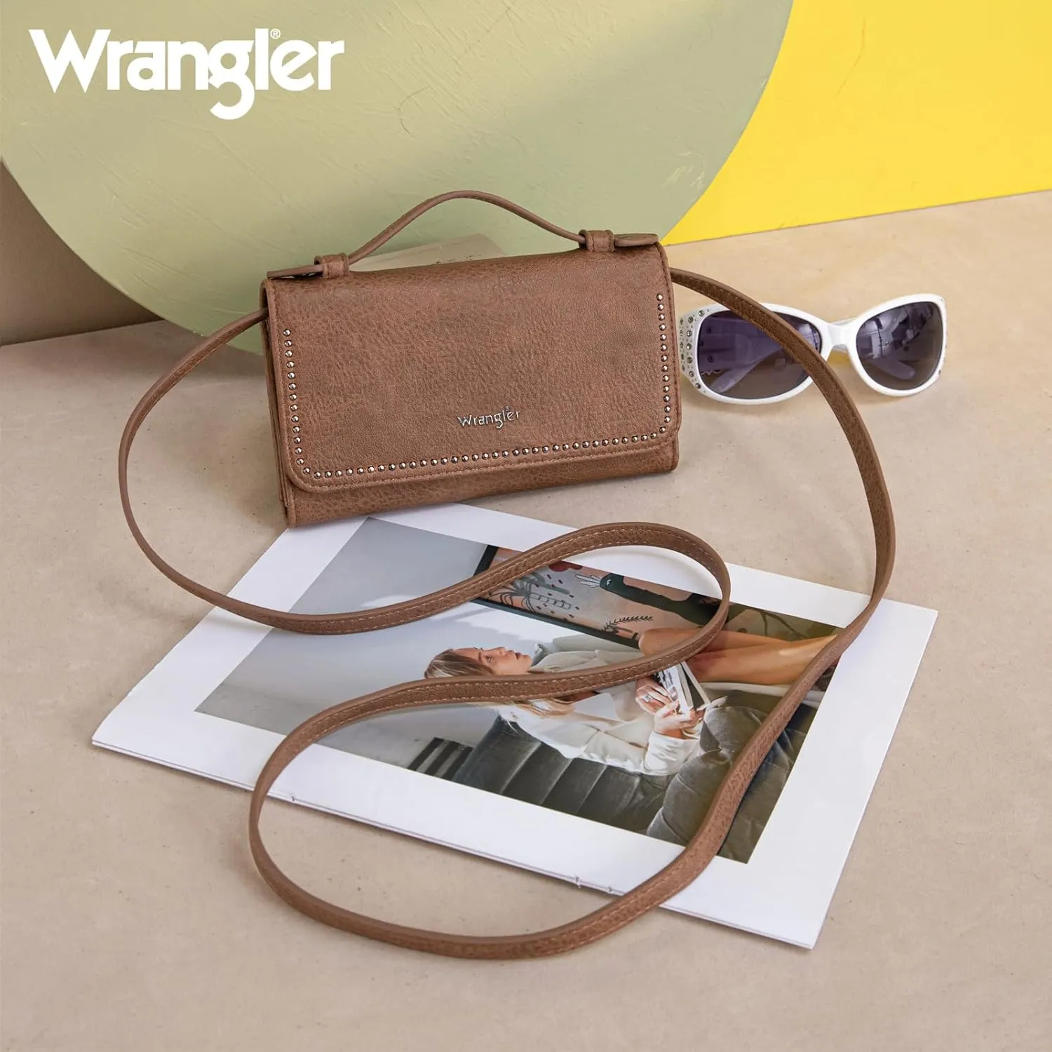 Montana West Wrangler Clutch Wallet for Women RFID Cute Crossbody Purse with Silver Rivets, Top-Khaki, small, Minimalist