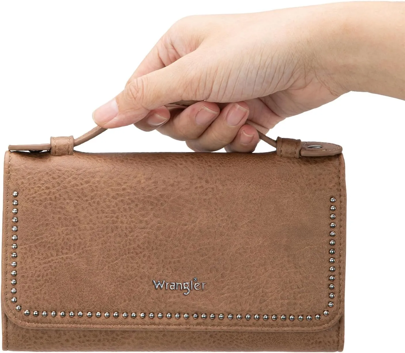 Montana West Wrangler Clutch Wallet for Women RFID Cute Crossbody Purse with Silver Rivets, Top-Khaki, small, Minimalist