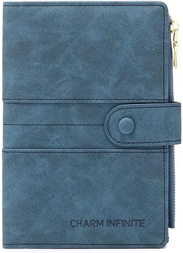 Mudono Passport and Card Holder for Women RFID Blocking Card Case Slim Travel Wallet Change Purse with Vaccine Card Slot, Blue, Minimalist