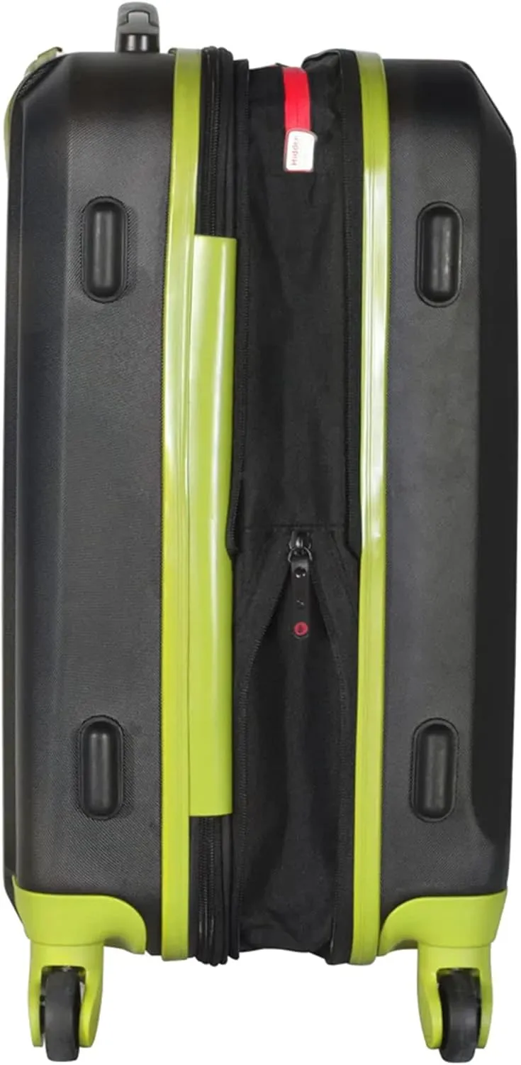 Olympia USA Apache II 21 Inch Expandable Rolling Carry On Lightweight Hardside Double 4 Wheel Spinner Luggage Suitcase with Locking System and Hidden Laptop Compartment, Black/Lime