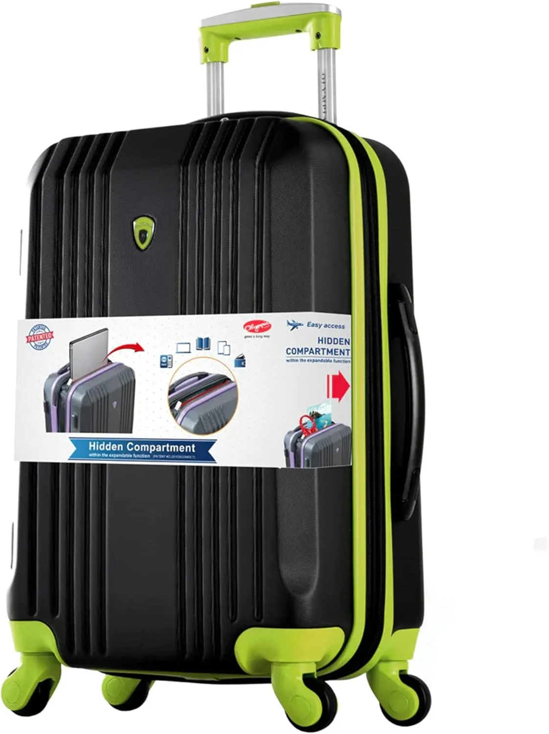 Olympia USA Apache II 21 Inch Expandable Rolling Carry On Lightweight Hardside Double 4 Wheel Spinner Luggage Suitcase with Locking System and Hidden Laptop Compartment, Black/Lime