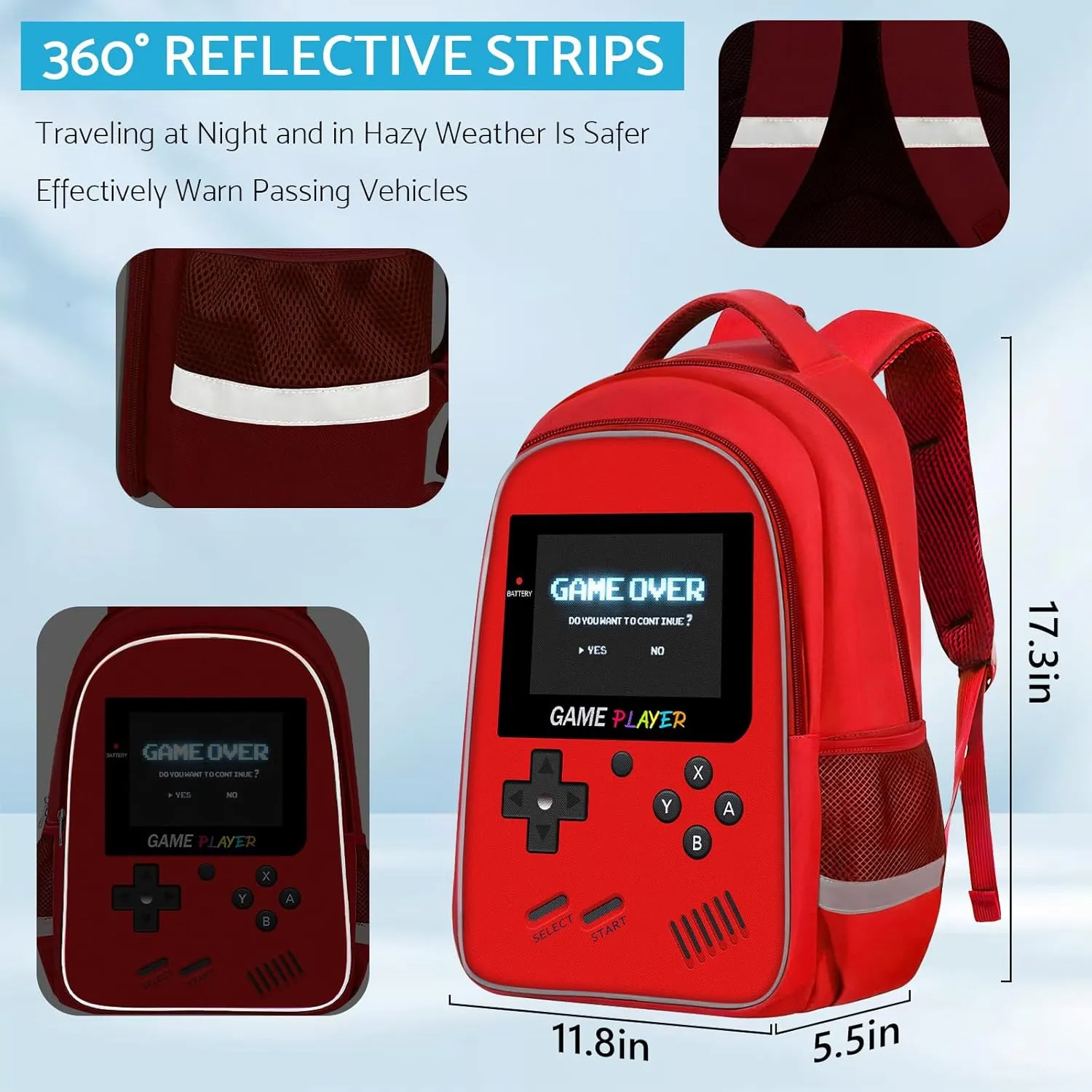 School Backpack For Boys - Gamer Boys Backpack For Kids Children Teens Elementary Middle School - Ages 6-18，17″