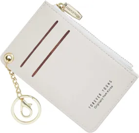 Small Wallets for Women Slim Leather Card Case Holder Wallet Coin Change Purse with Keychain