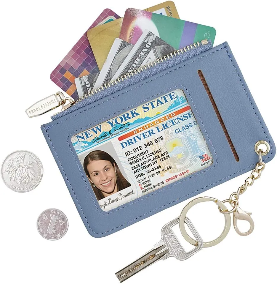 Small Wallets for Women Slim Leather Card Case Holder Wallet Coin Change Purse with Keychain