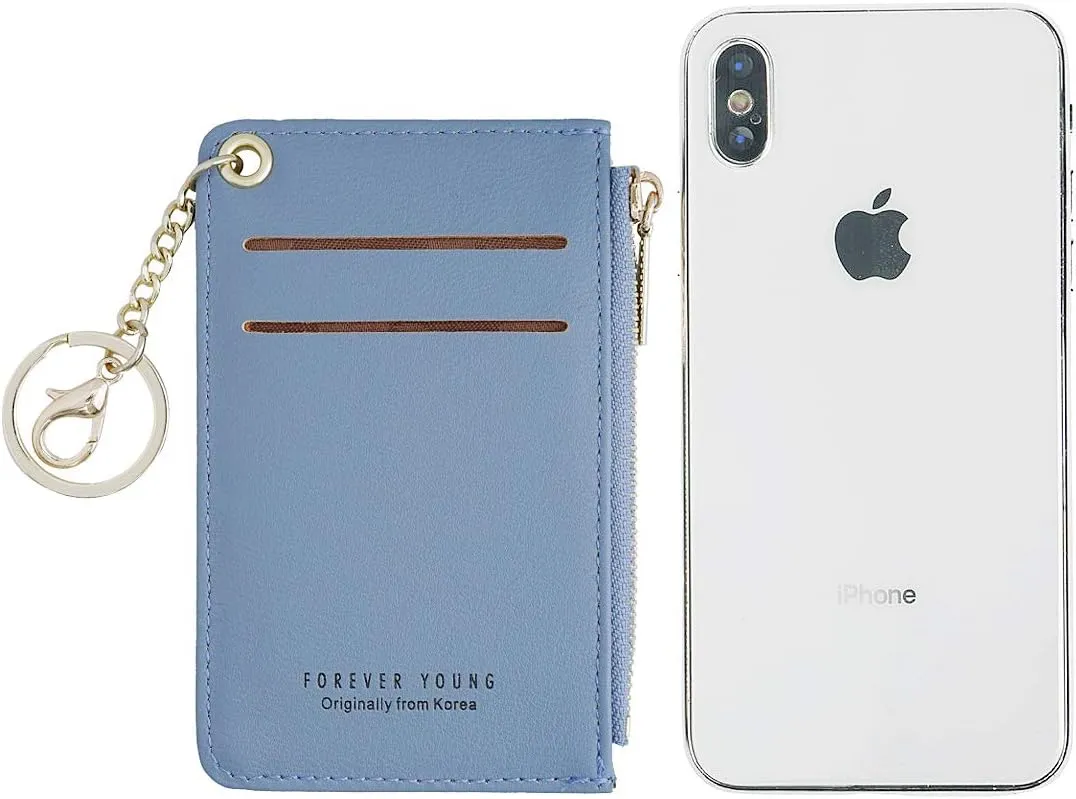 Small Wallets for Women Slim Leather Card Case Holder Wallet Coin Change Purse with Keychain