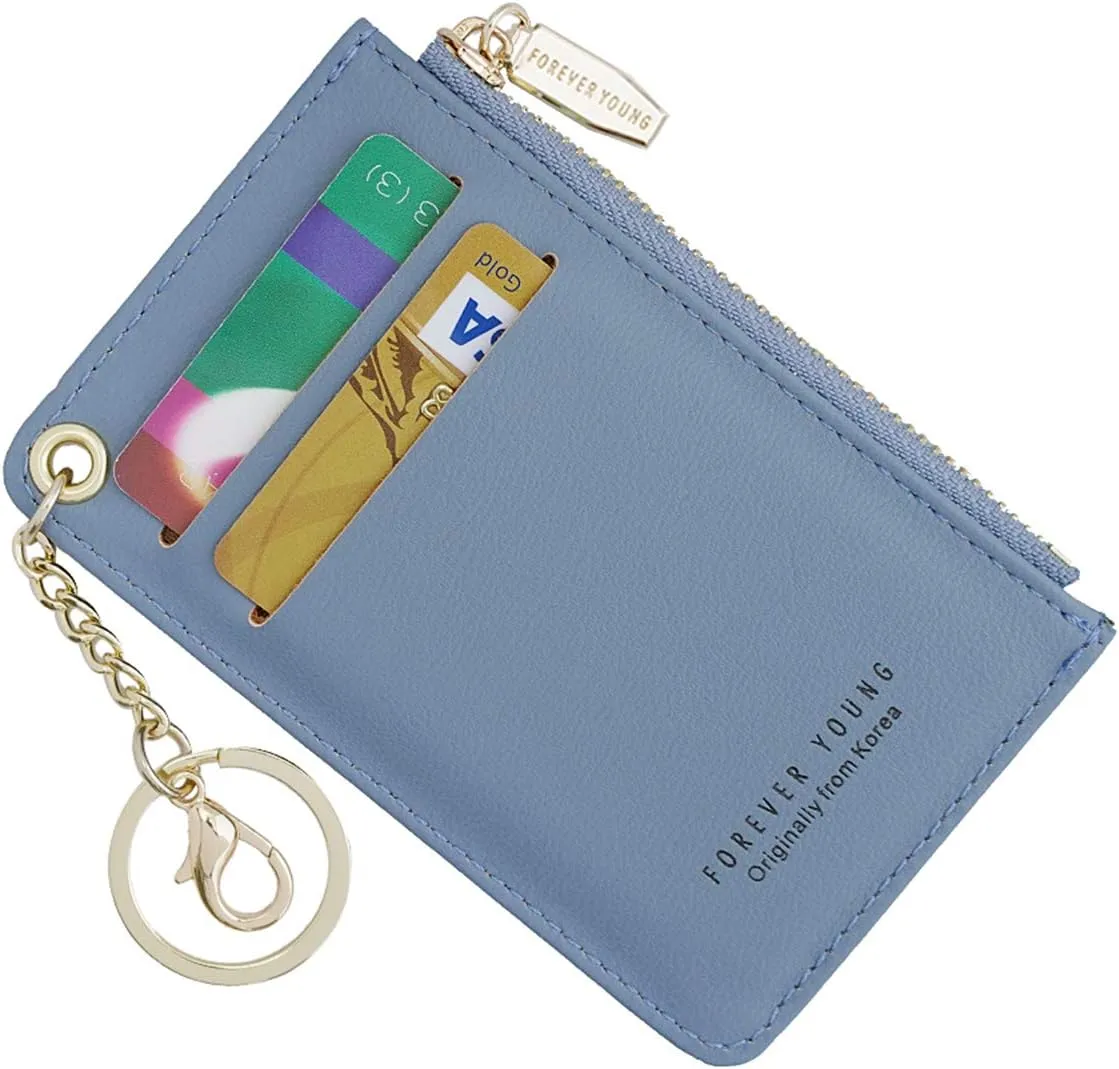 Small Wallets for Women Slim Leather Card Case Holder Wallet Coin Change Purse with Keychain