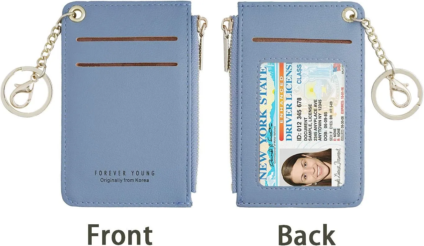 Small Wallets for Women Slim Leather Card Case Holder Wallet Coin Change Purse with Keychain