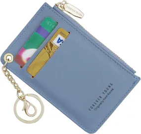 Small Wallets for Women Slim Leather Card Case Holder Wallet Coin Change Purse with Keychain