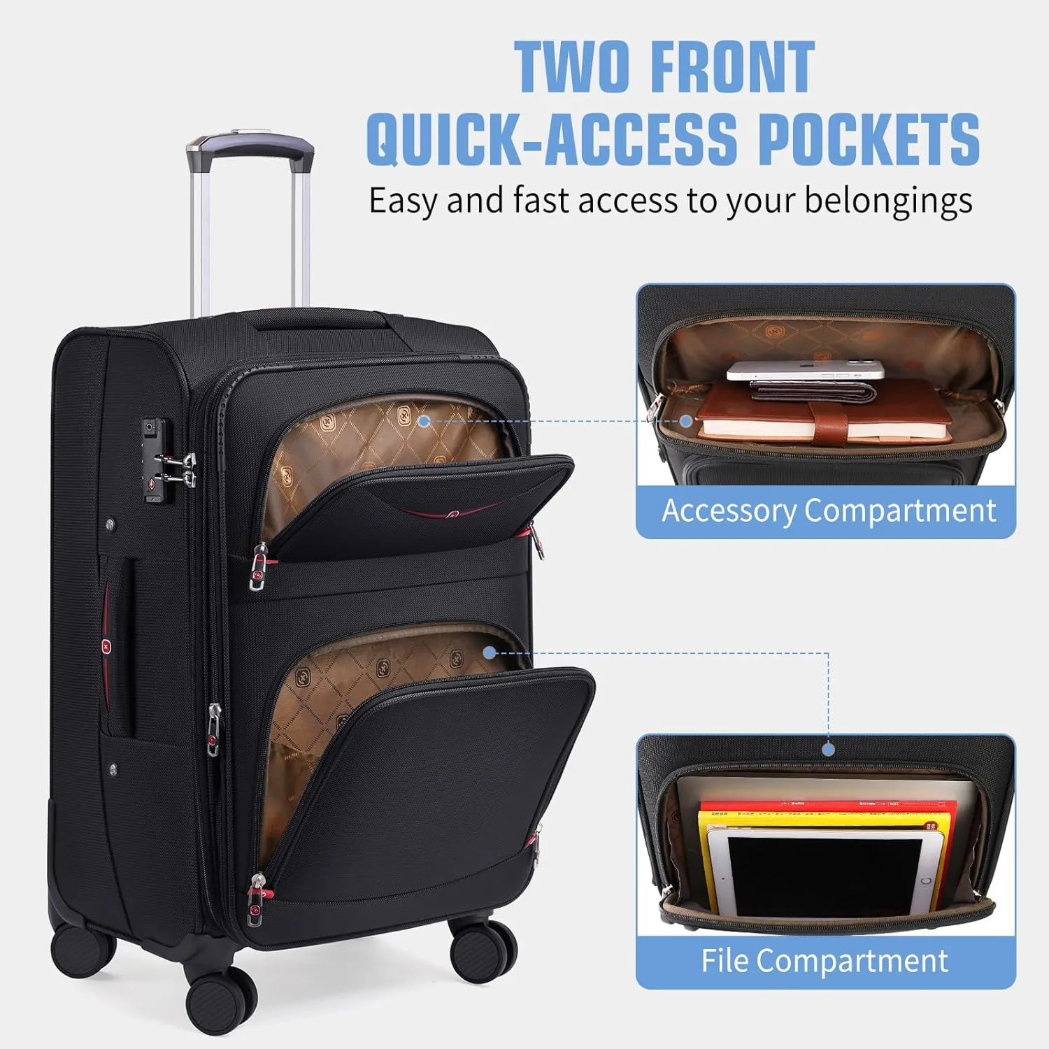 Softside Expandable Luggage with 4 Spinner Wheels, Durable Checked-Luggage Suicase (Black, 25-Inch)