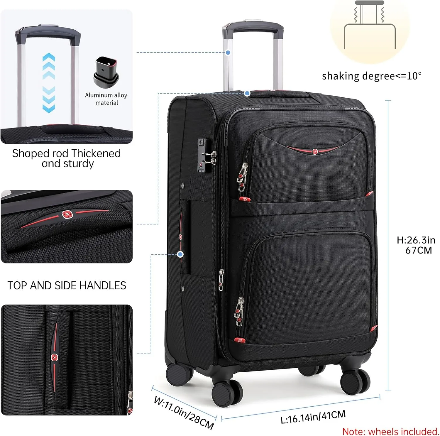 Softside Expandable Luggage with 4 Spinner Wheels, Durable Checked-Luggage Suicase (Black, 25-Inch)