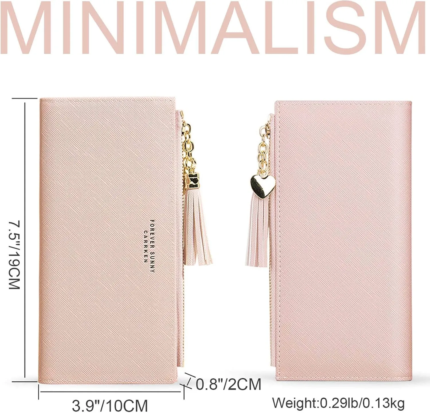 SUMGOGO Slim Wallet for Women Long Tassel Zipper Clutch Purse Handbag Card Case Wallet, Gray, LARGE, Minimalist