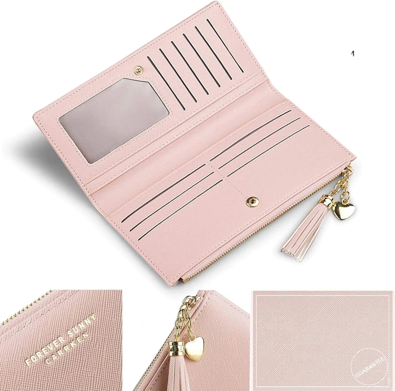 SUMGOGO Slim Wallet for Women Long Tassel Zipper Clutch Purse Handbag Card Case Wallet, Gray, LARGE, Minimalist