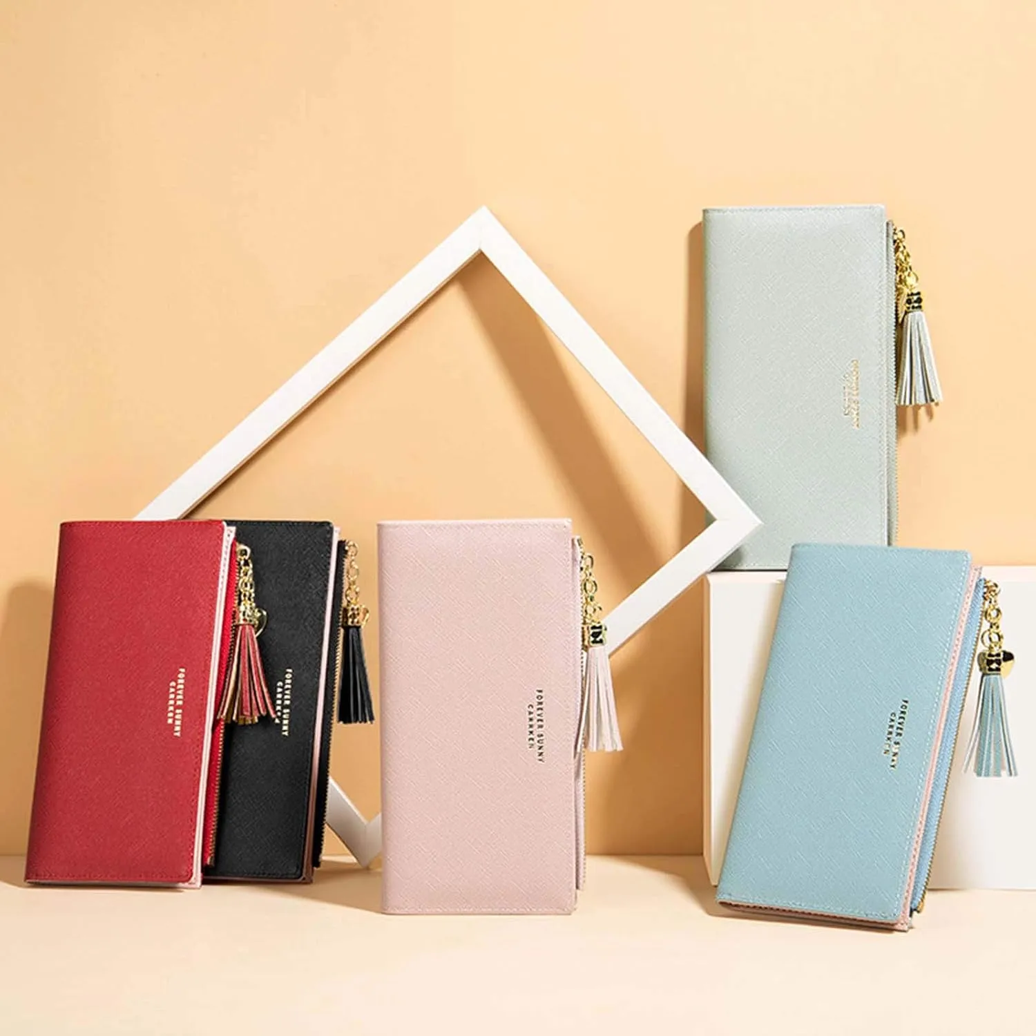 SUMGOGO Slim Wallet for Women Long Tassel Zipper Clutch Purse Handbag Card Case Wallet, Gray, LARGE, Minimalist
