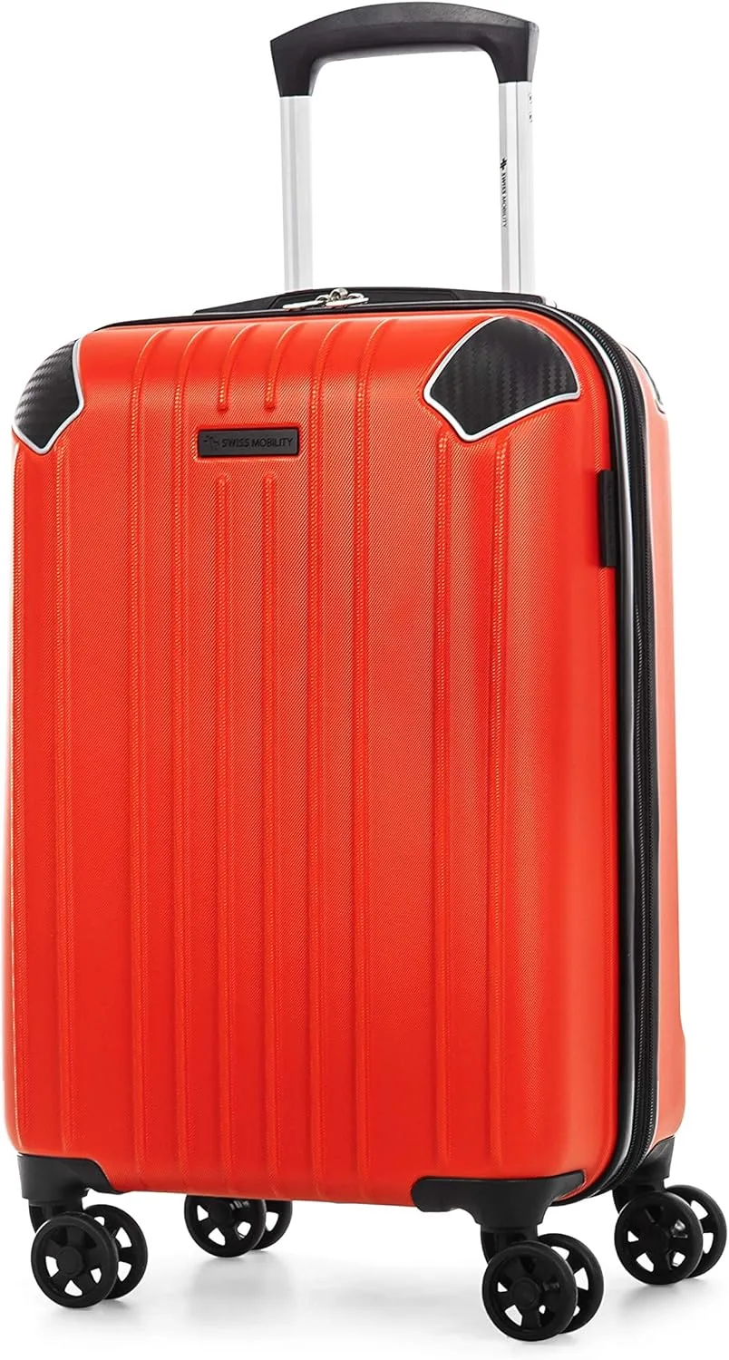 Swiss Mobility PVG Collection Hard Shell Spinner Carry On Luggage for Airplanes, Rolling Suitcase with 360-Degree Spinner Wheels, Retractable Handle, Airline Approved, 20 Inch, Red