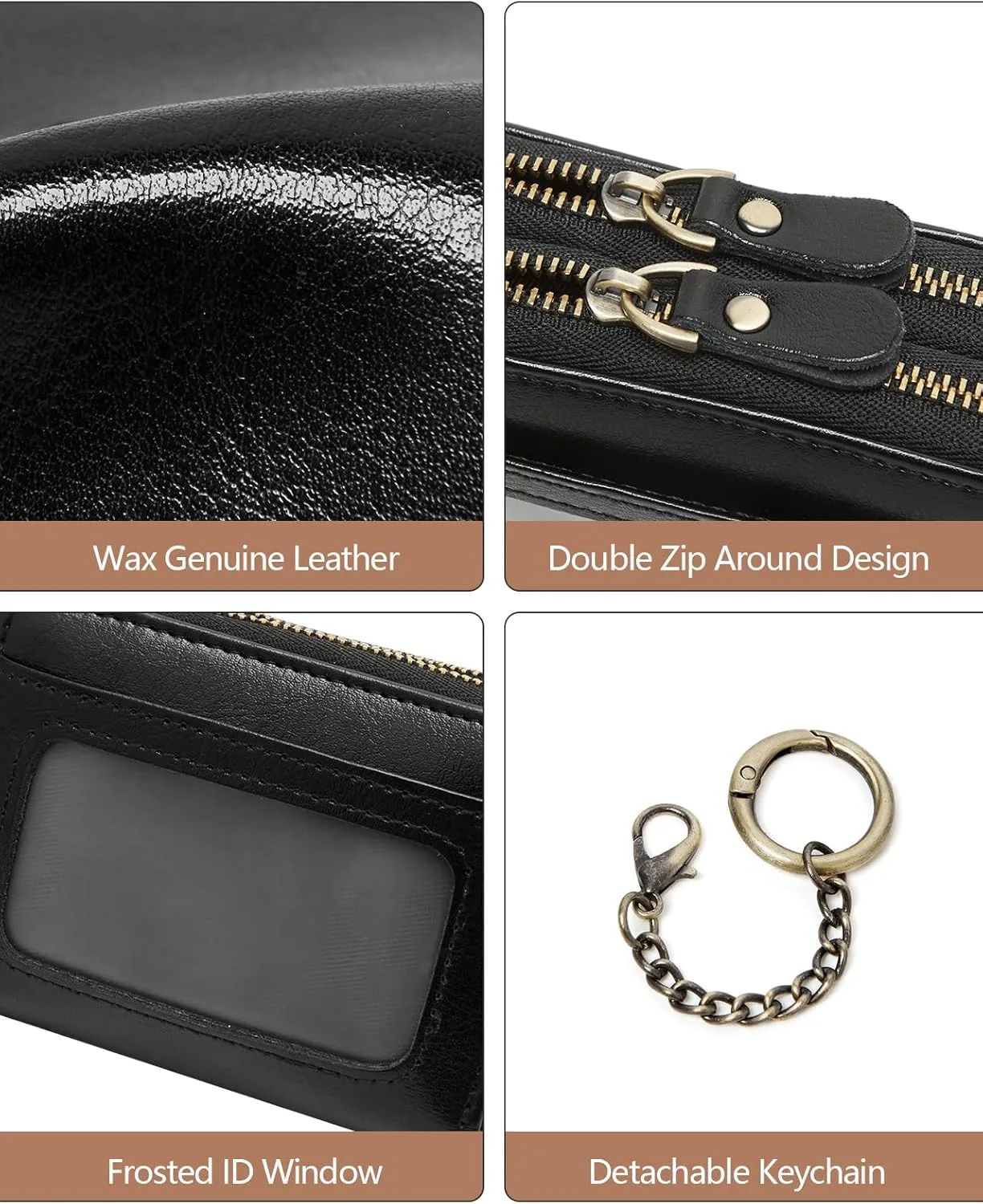 TFKGS Credit Card Holder for Women, RFID Blocking Wallet Small Leather Wallet Women with Accordion Zipper, Card Wallet Keychain, Black, Minimalist