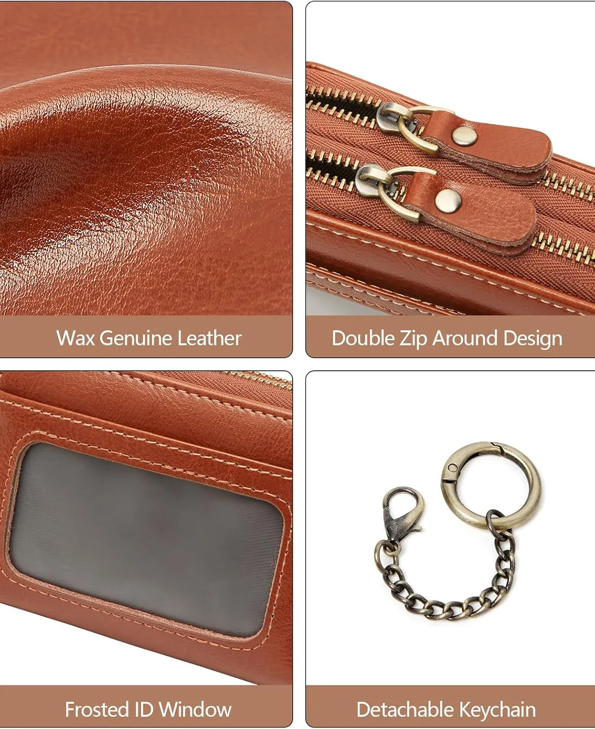 TFKGS Credit Card Holder for Women, RFID Blocking Wallet Small Leather Wallet Women with Accordion Zipper, Card Wallet Keychain, Brown, Minimalist