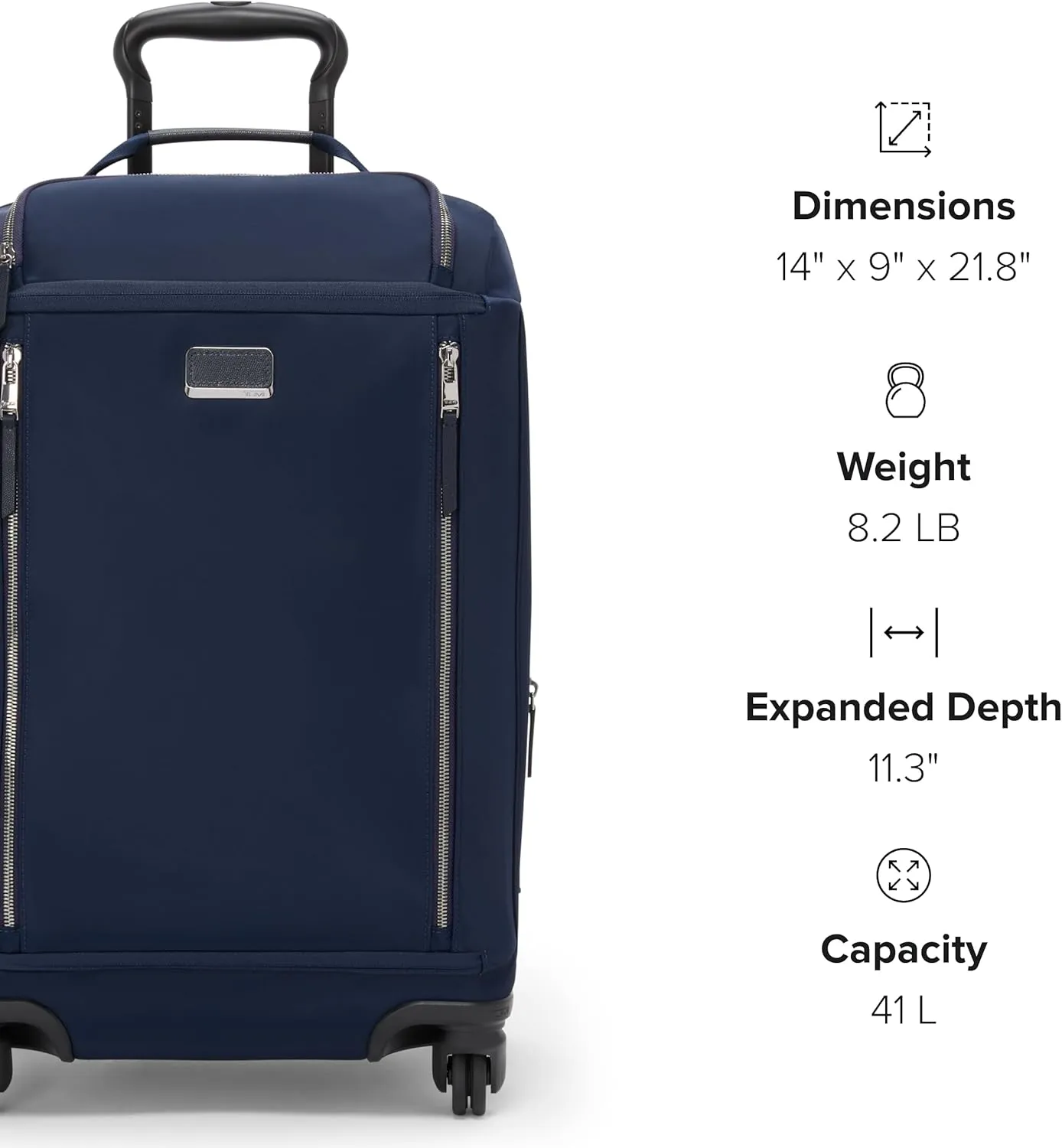 TUMI - Voyageur Leger 4 Wheel Carry-On Luggage - Lightweight and Spacious, Sleek Silhouette, Durable Women's Suitcase - 21.8" International Expandable Carry-On, Indigo with Silver Hardware