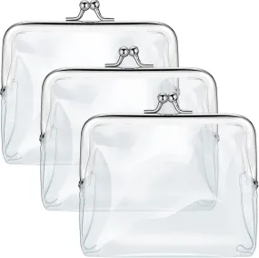 Weewooday 3 Pieces Clear Coin Purse Small Clear Wallet for Women Transparent Change Purse Kiss Lock Plastic PVC Coin Wallet