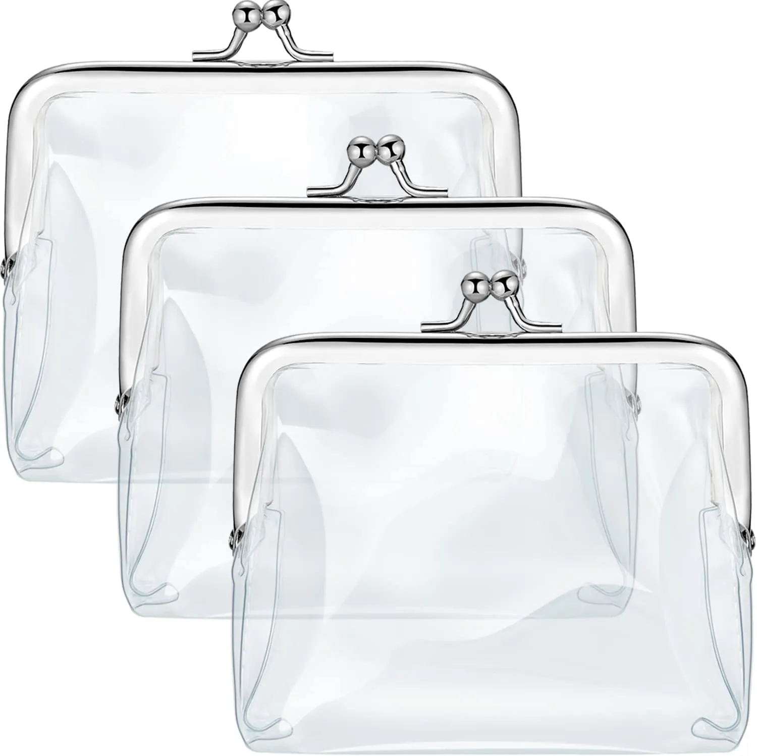 Weewooday 3 Pieces Clear Coin Purse Small Clear Wallet for Women Transparent Change Purse Kiss Lock Plastic PVC Coin Wallet