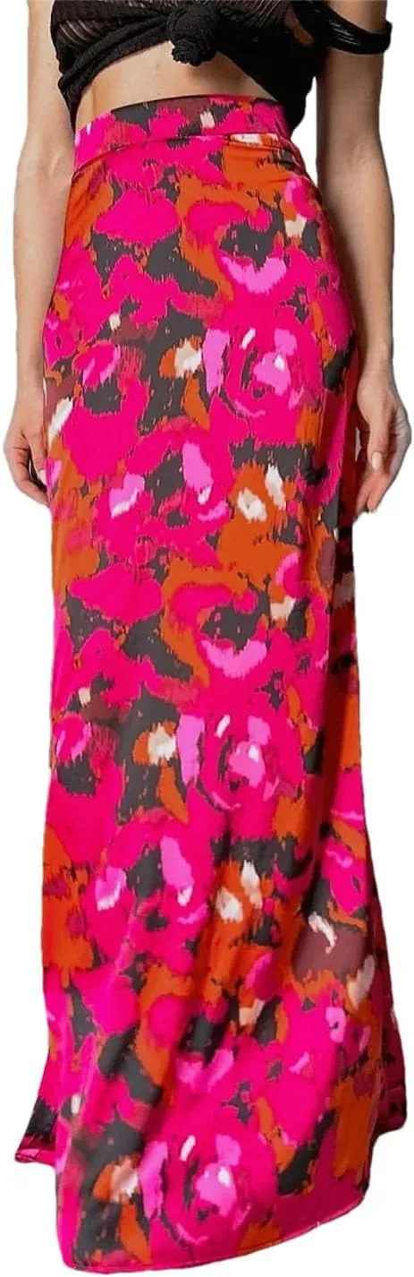Women's Loose Print Elegant High Waist Maxi Skirts Streetwear Classic Skirt