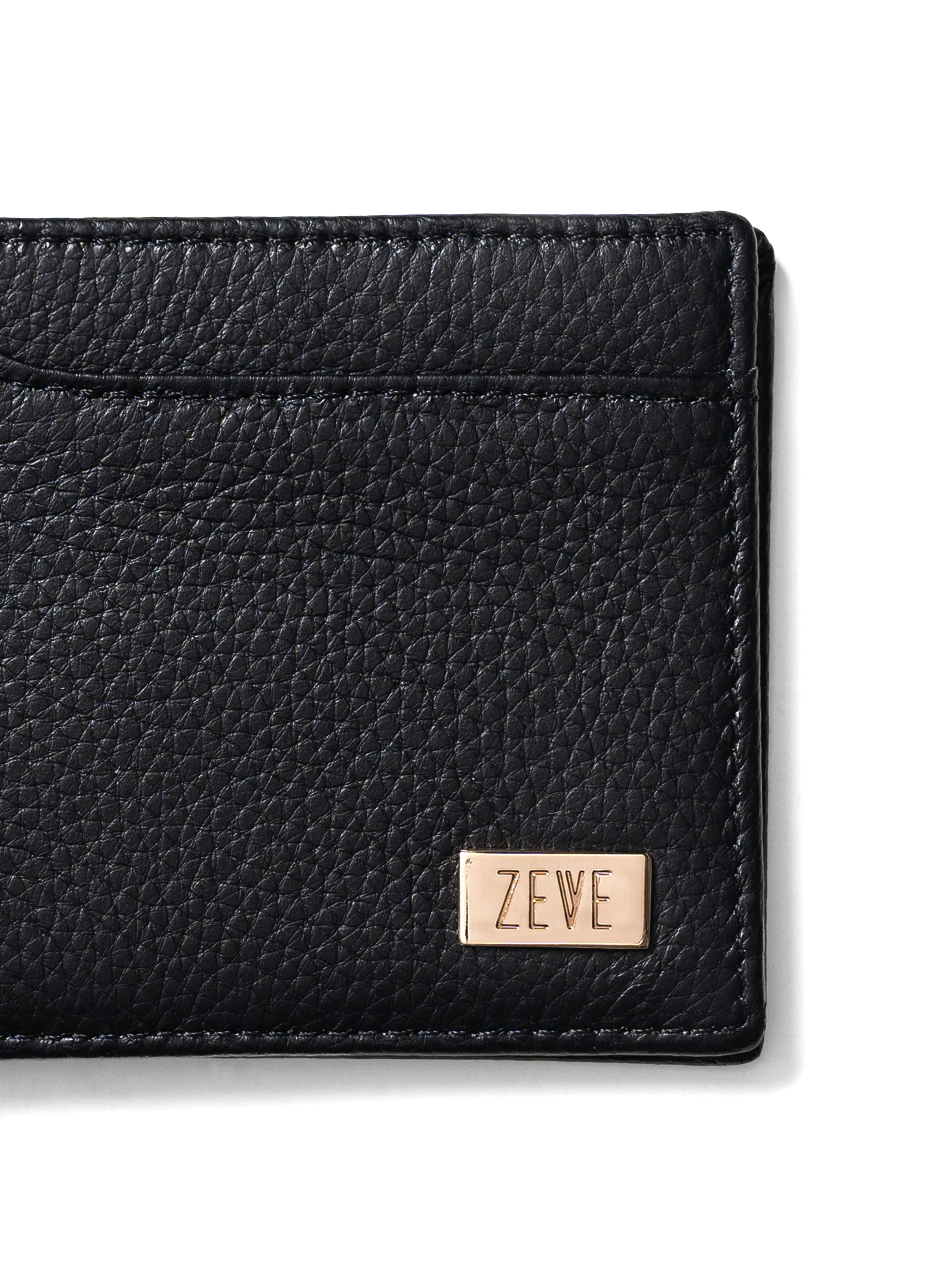 Zeve Slim Bifold Wallet -  Black Pebble Grain Leather