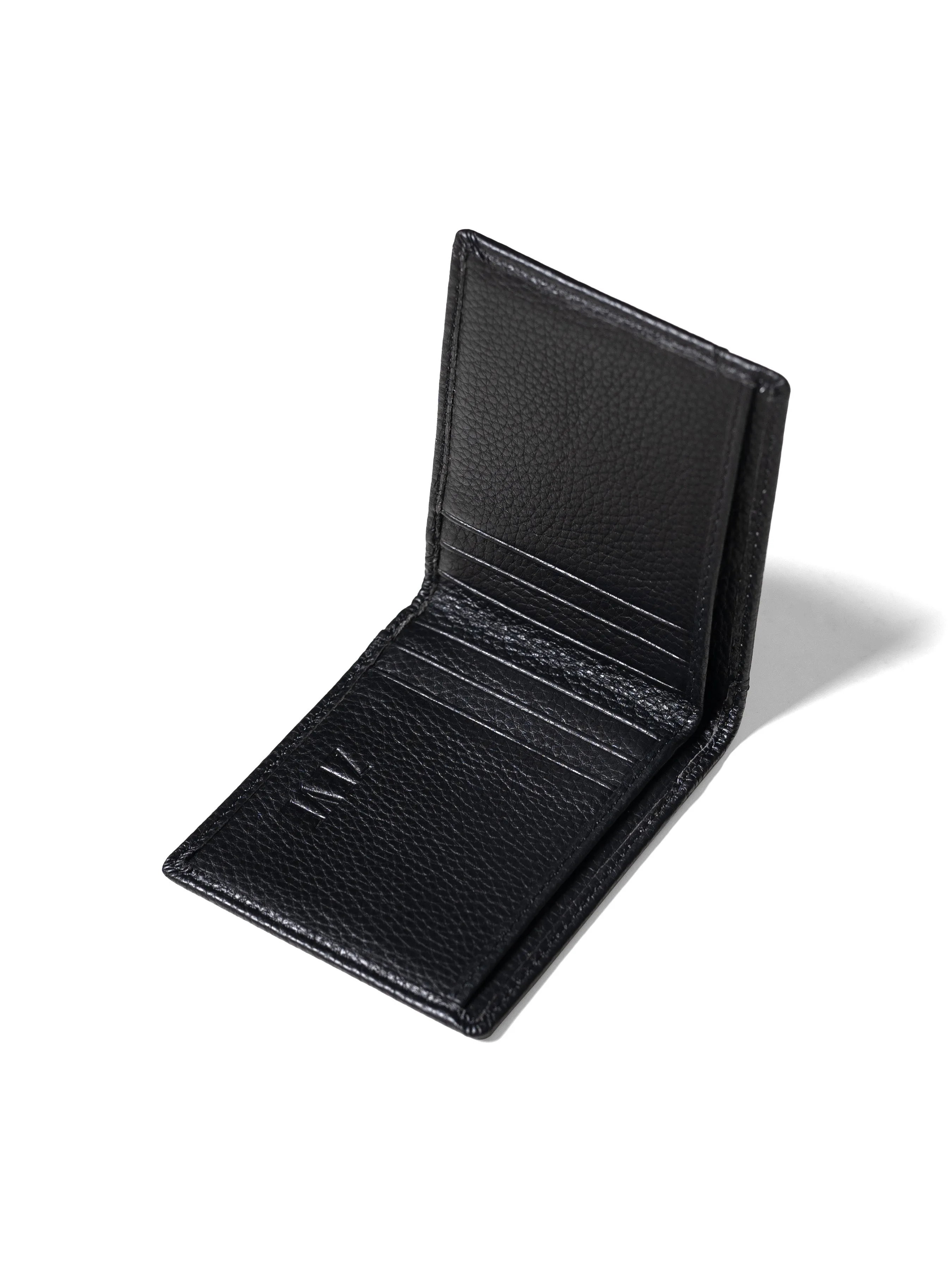 Zeve Slim Bifold Wallet -  Black Pebble Grain Leather